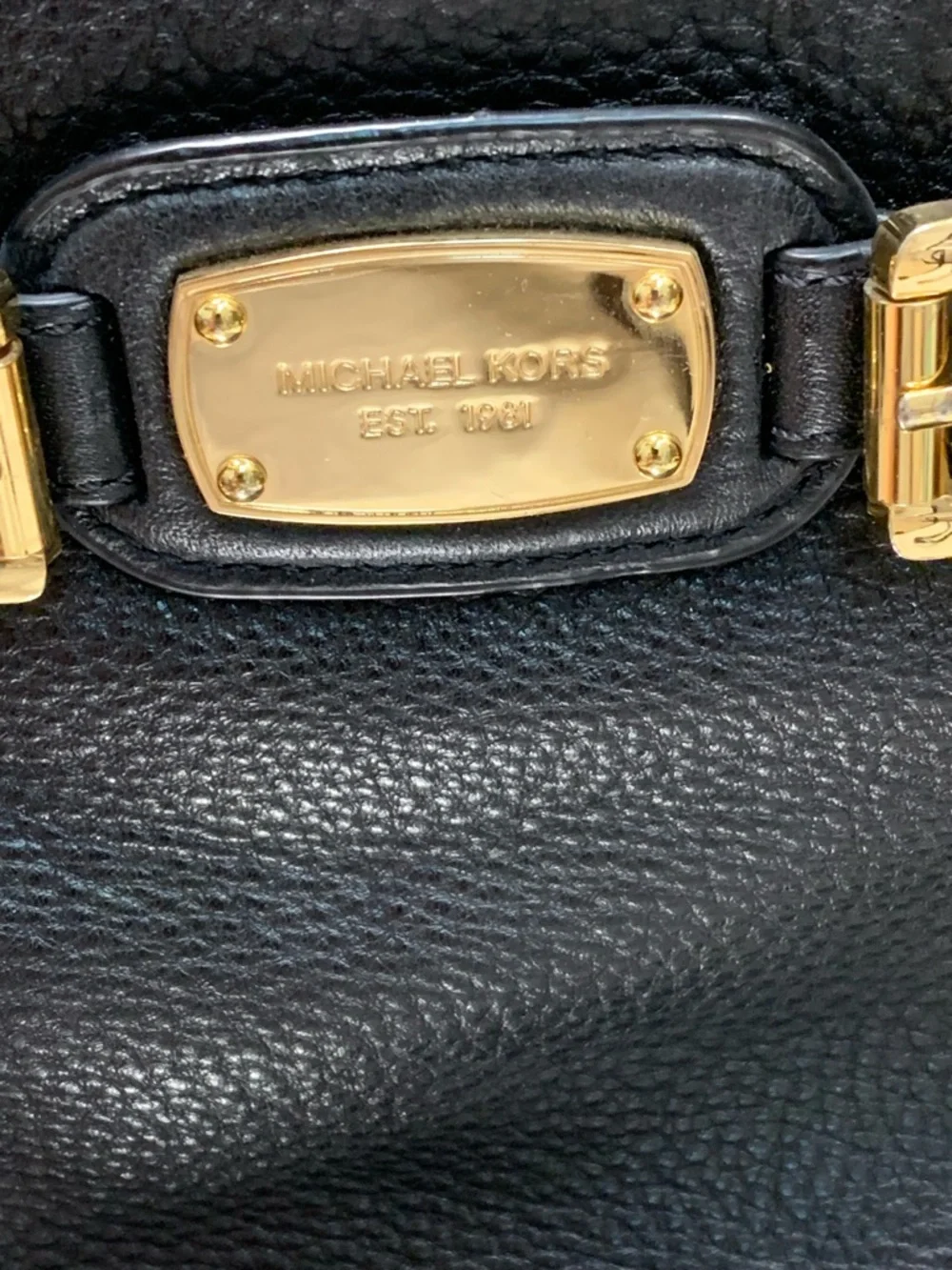 Michael Kors Black Leather Shoulder Bag with Gold Plate Accent - Picture 2 of 11